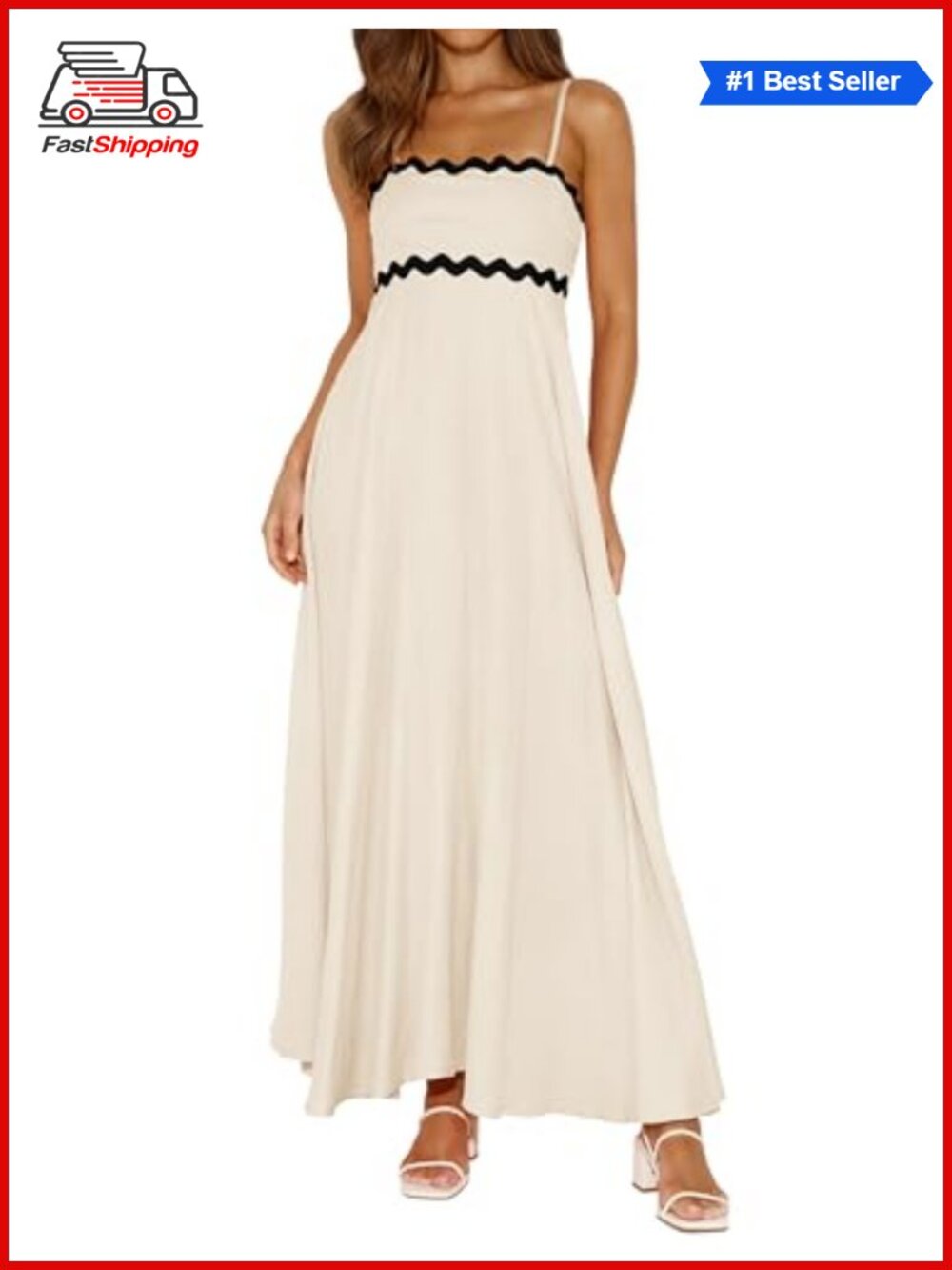 ✨PRETTYGARDEN Spaghetti Strap Boho Maxi Dress Square Neck Smocked Backless Flowy